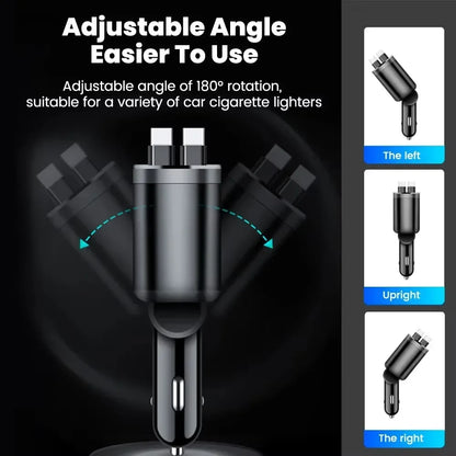 5-in-1 Car Charger Adapter with Retractable Design | 66W USB C Fast Charge & Voltage Display