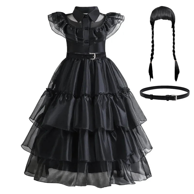 Enchanting Black Layered Princess Dress with Sheer Accents