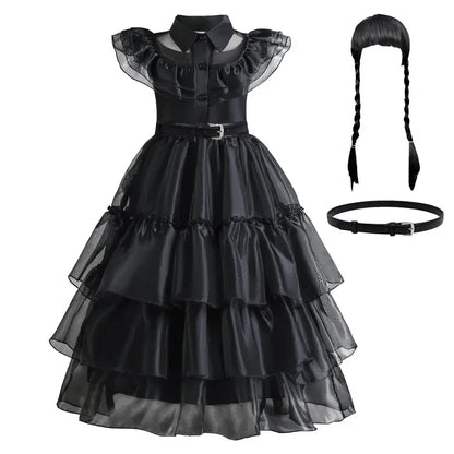 Enchanting Black Layered Princess Dress with Sheer Accents
