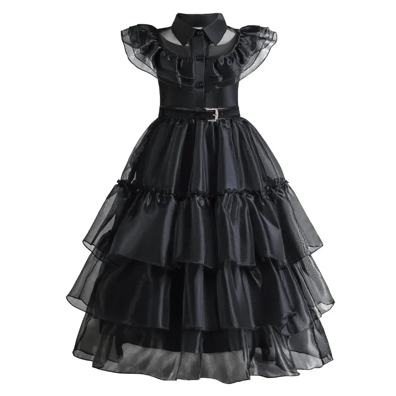 Enchanting Black Layered Princess Dress with Sheer Accents