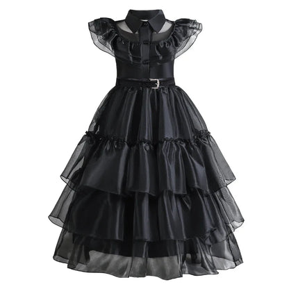 Enchanting Black Layered Princess Dress with Sheer Accents