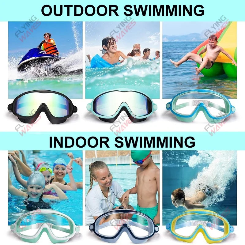 Swimming Goggles for Kids - Anti-Fog, Wide View, UV Protection, Ages 3-15