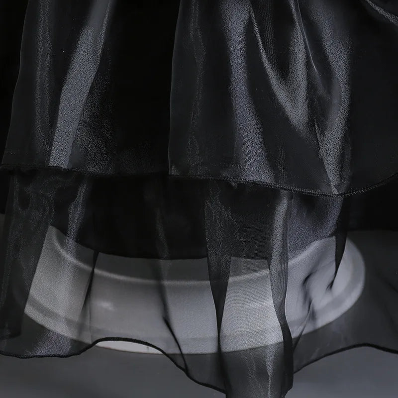 Enchanting Black Layered Princess Dress with Sheer Accents