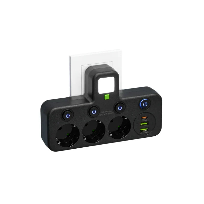 Dual USB Port 3-Way Power Splitter Outlet