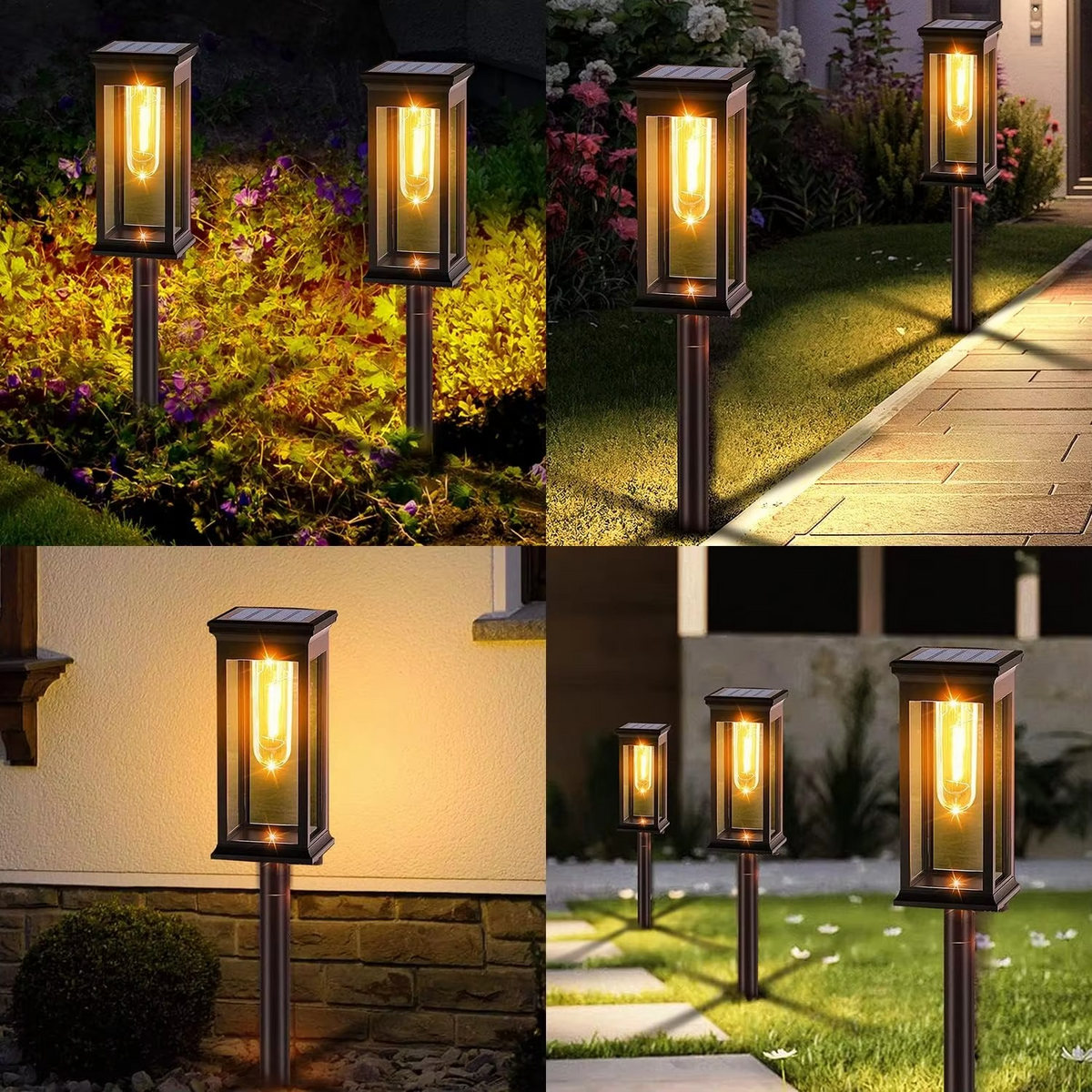 Waterproof Solar Pathway Lights with Dusk-to-Dawn Sensor, Set of 2