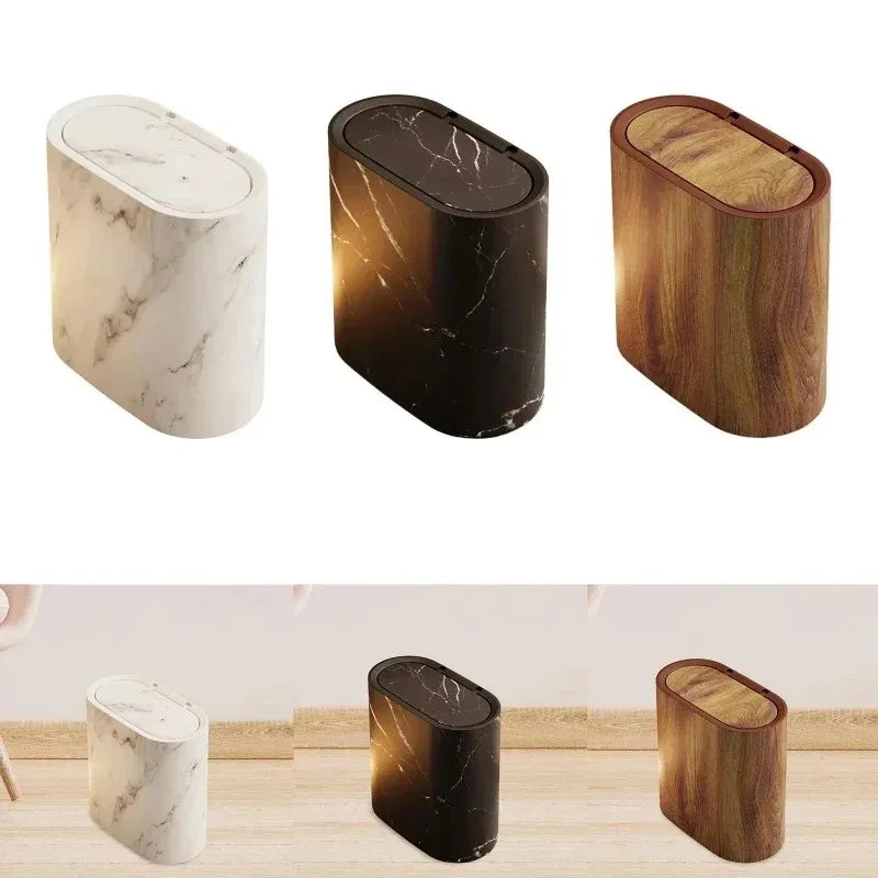 Sleek Push-Lid Waste Bin with Marble Design for Compact Spaces