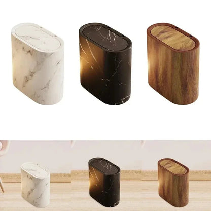 Sleek Push-Lid Waste Bin with Marble Design for Compact Spaces