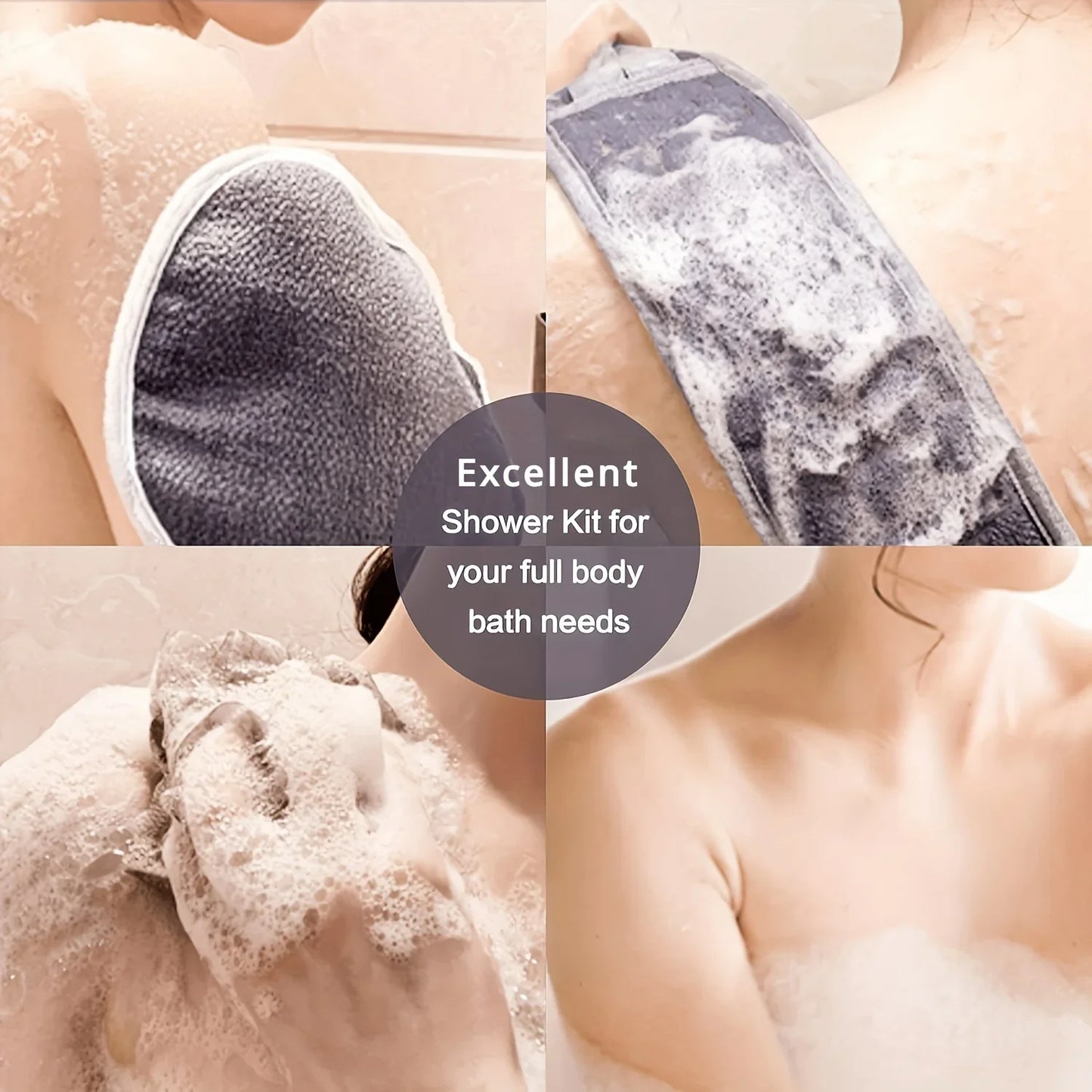 Exfoliating Shower Set – Body Scrubber with Back and Glove, 3 Pieces