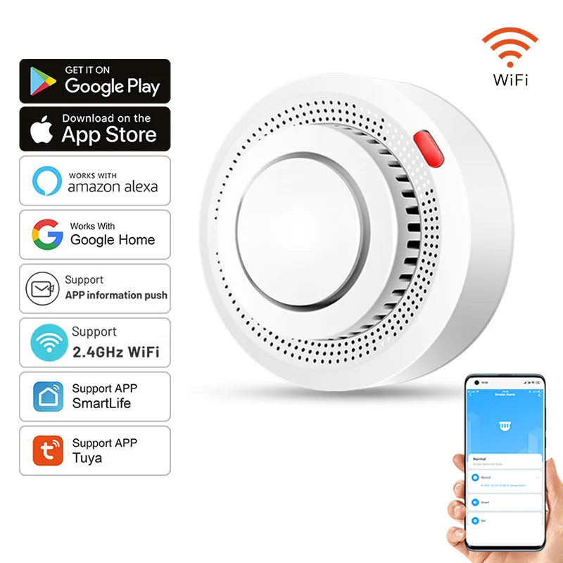 Smart WiFi Smoke and Fire Detector with 85dB Alarm – Compact Home Safety