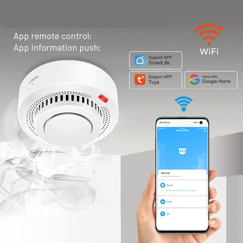 Smart WiFi Smoke and Fire Detector with 85dB Alarm – Compact Home Safety