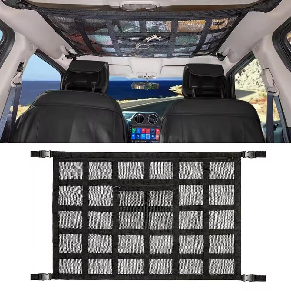 Overhead Storage Net for Vehicles with Easy Access Zipper