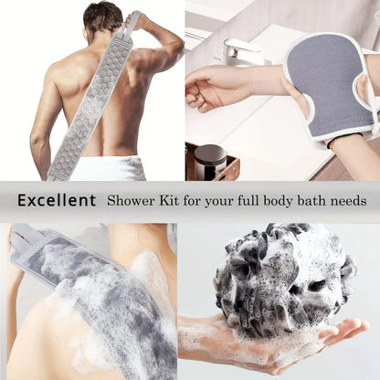 Exfoliating Shower Set – Body Scrubber with Back and Glove, 3 Pieces