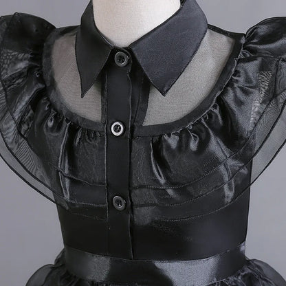 Enchanting Black Layered Princess Dress with Sheer Accents