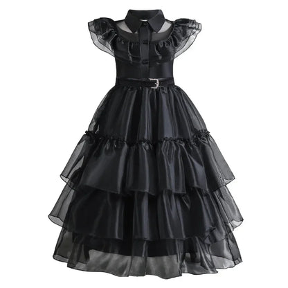 Enchanting Black Layered Princess Dress with Sheer Accents