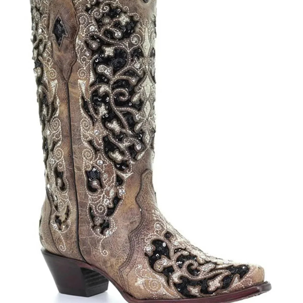 Glimmering Vintage-Inspired Long Boots with Stylish Heel