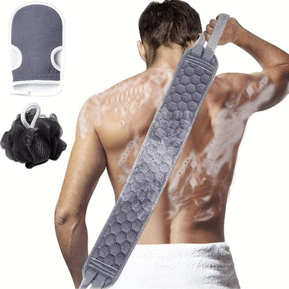 Exfoliating Shower Set – Body Scrubber with Back and Glove, 3 Pieces