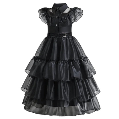 Enchanting Black Layered Princess Dress with Sheer Accents