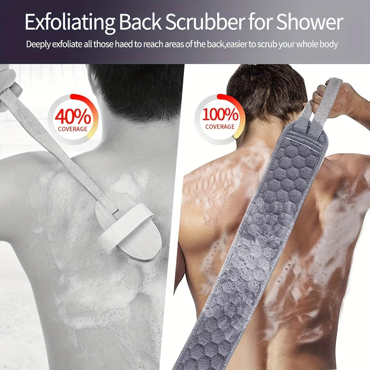 Exfoliating Shower Set – Body Scrubber with Back and Glove, 3 Pieces