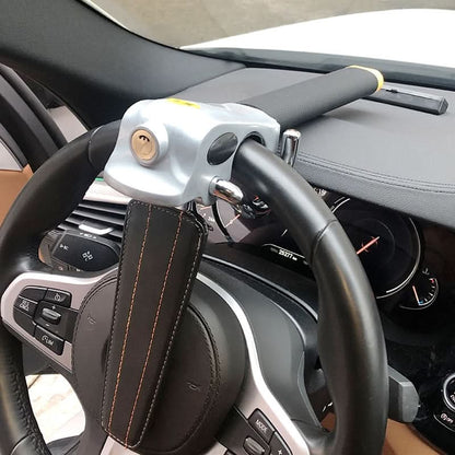 Heavy-Duty Anti-Theft Steering Wheel Lock with Adjustable Fit & Alloy Leather