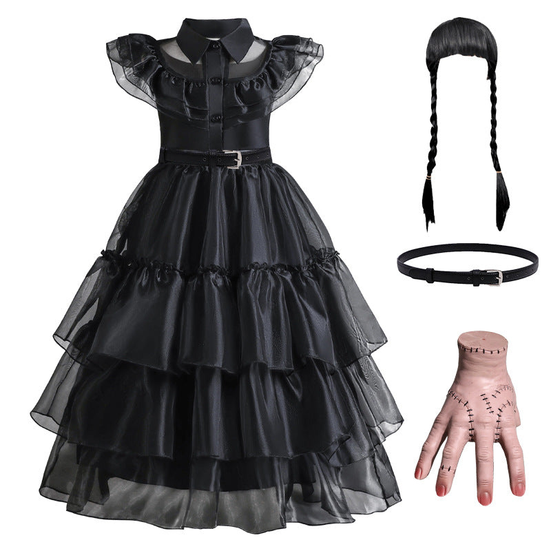 Enchanting Black Layered Princess Dress with Sheer Accents