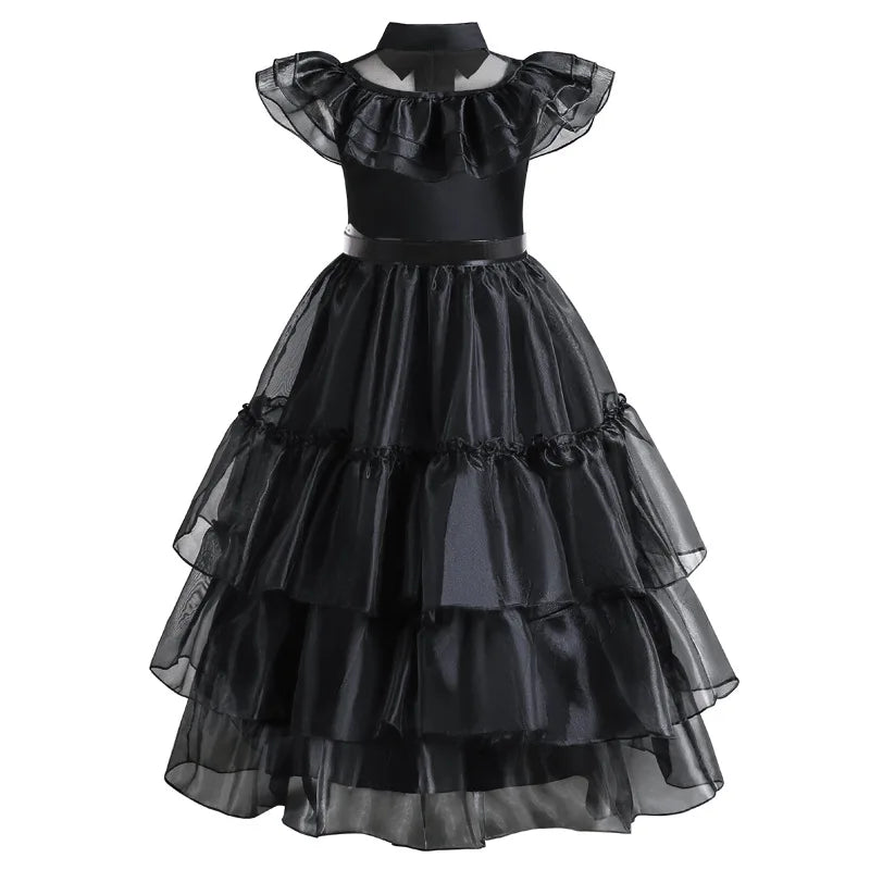 Enchanting Black Layered Princess Dress with Sheer Accents