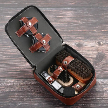 Shoe Maintenance Set | Essential Polish Kit with Horsehair Brushes & Cloths
