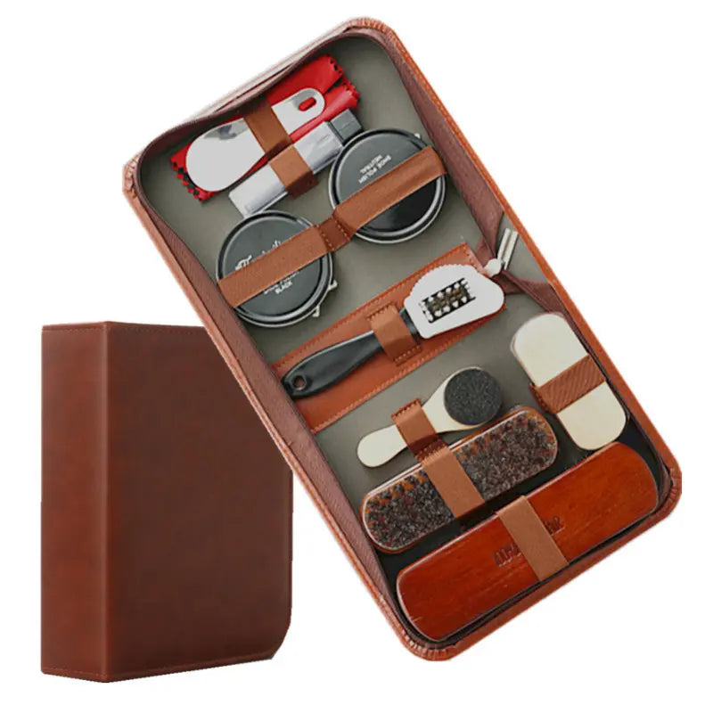 Shoe Maintenance Set | Essential Polish Kit with Horsehair Brushes & Cloths