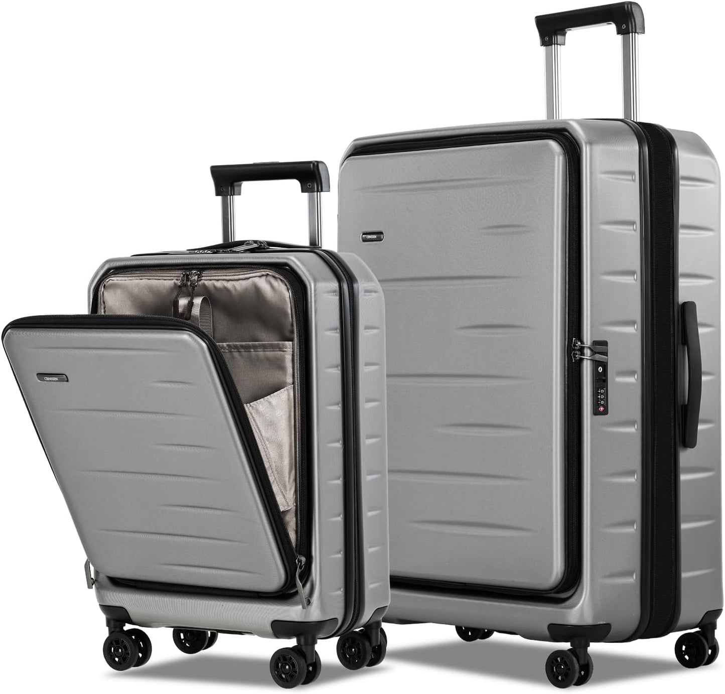 Expandable Hard Shell Carry-On Luggage with Front Pocket & TSA Lock