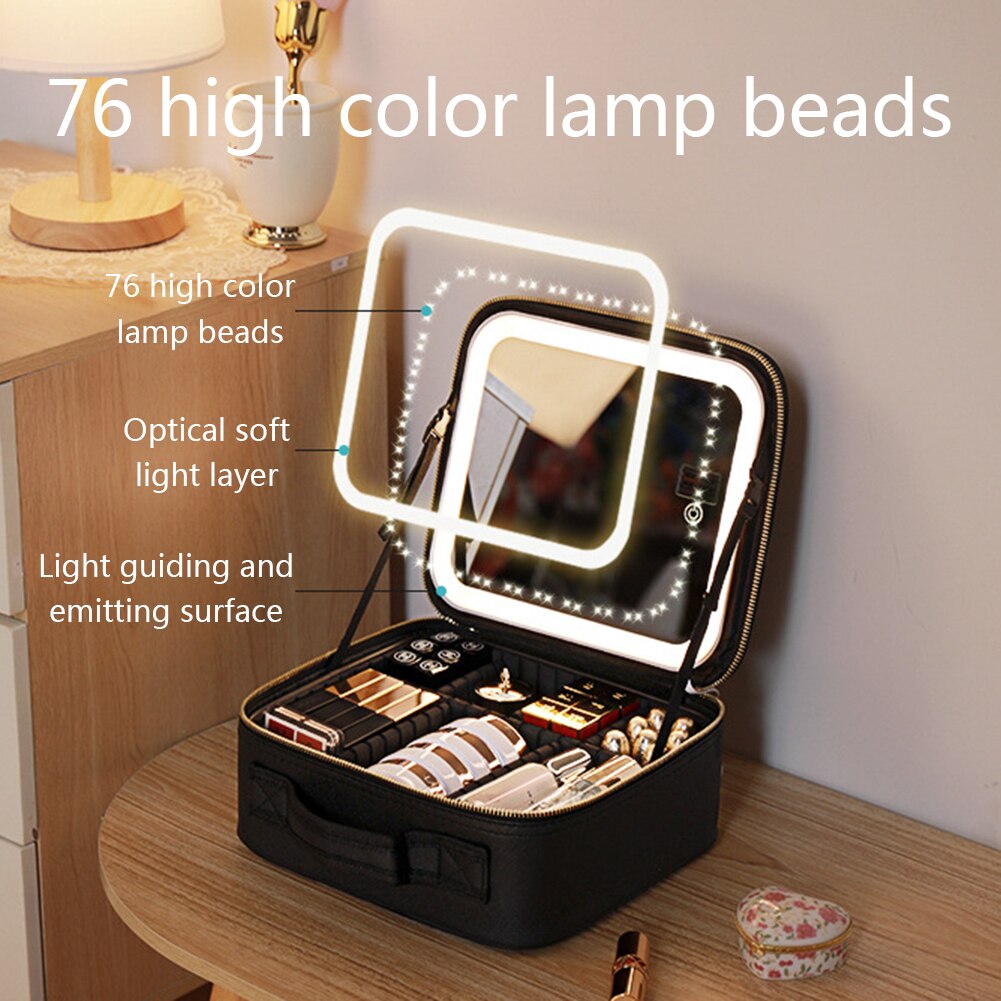 Stylish Makeup Storage Case with Adjustable LED Mirror