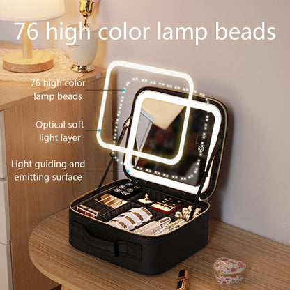 Stylish Makeup Storage Case with Adjustable LED Mirror