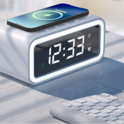 Minimalist Alarm Clock with Adjustable LED Screen & Qi Wireless Charger