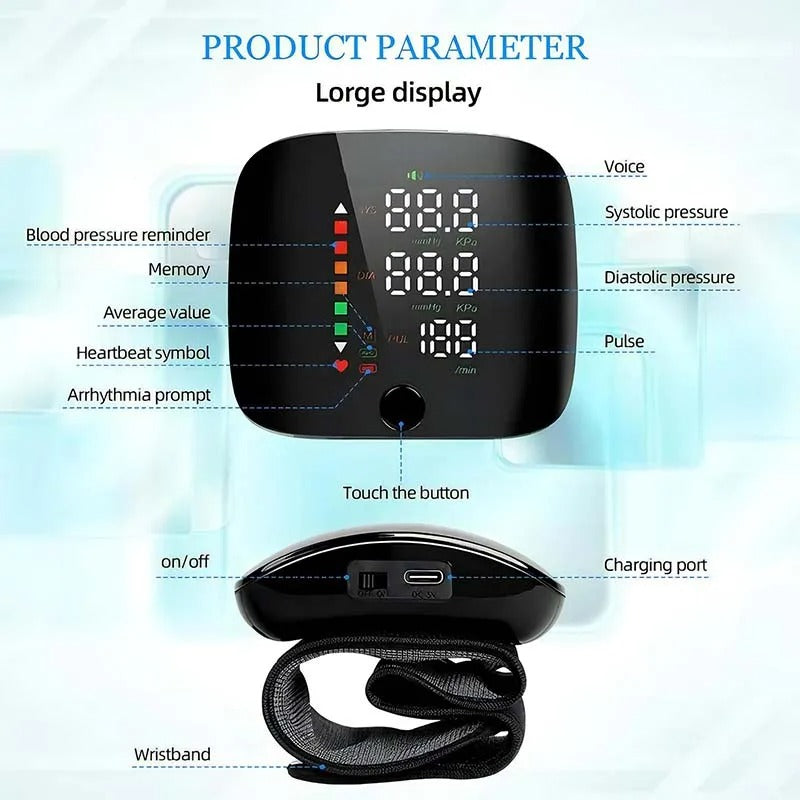 Blood Pressure Monitor with Voice Alerts & LCD Display - Portable Health Tracker