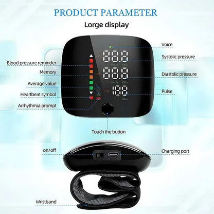 Blood Pressure Monitor with Voice Alerts & LCD Display - Portable Health Tracker