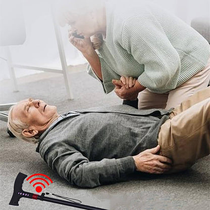Height Adjustable Walking Cane with Automatic Fall Alert and LED Light