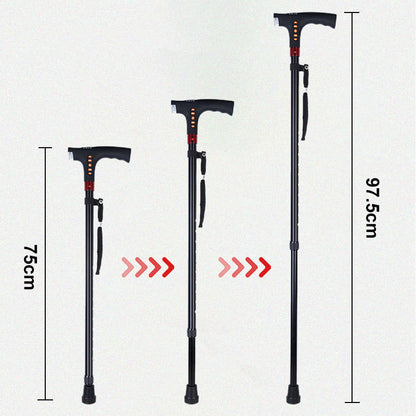 Adjustable Height Walking Cane with LED Light and Radio for Safety