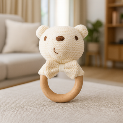 Baby Rattle Toy in Knit Bear Design