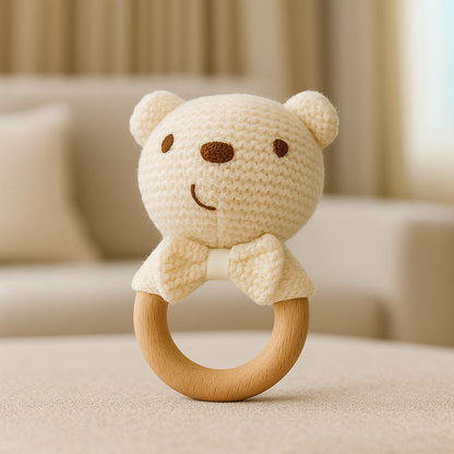 Baby Rattle Toy in Knit Bear Design