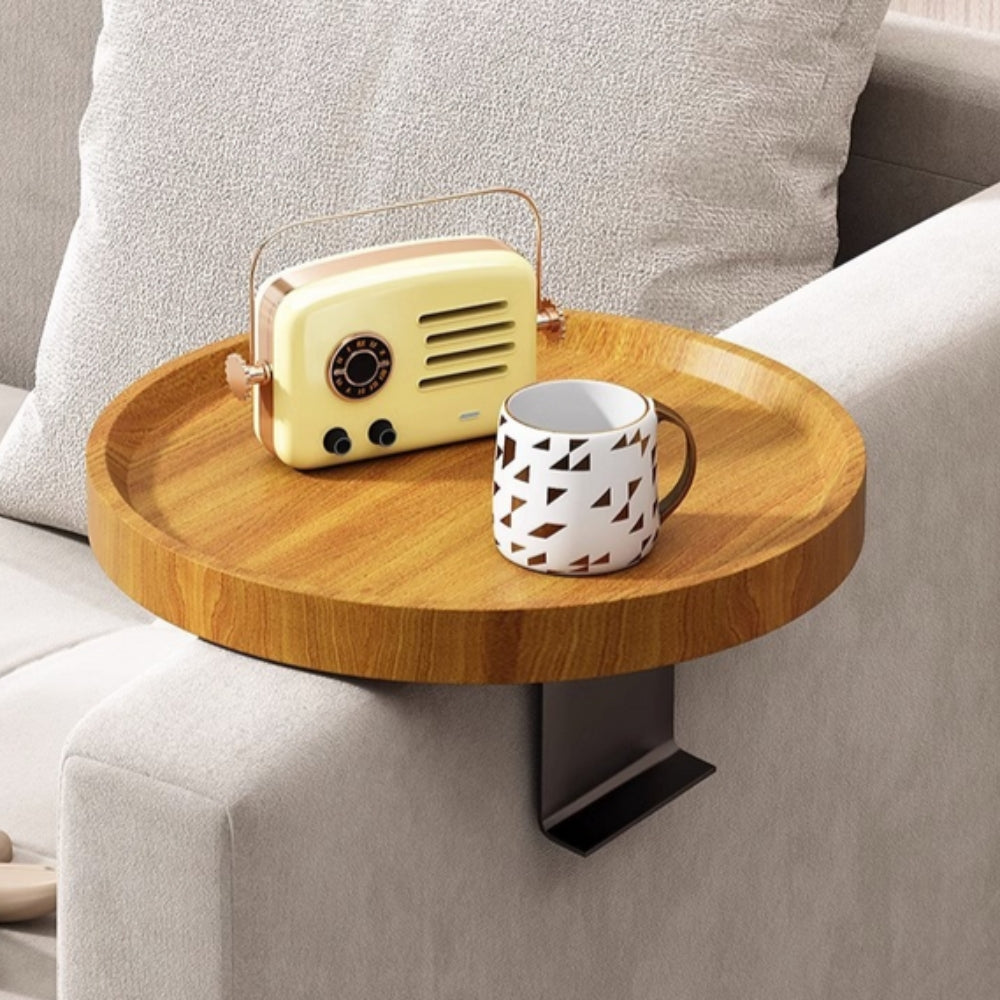 Adjustable Clip-On Table for Sofa Arm – Sturdy Walnut Finish