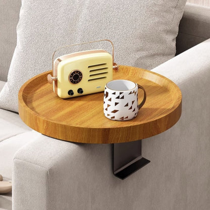Adjustable Clip-On Table for Sofa Arm – Sturdy Walnut Finish