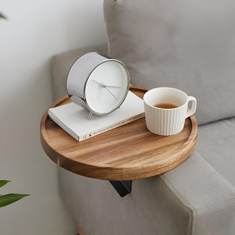 Adjustable Clip-On Table for Sofa Arm – Sturdy Walnut Finish