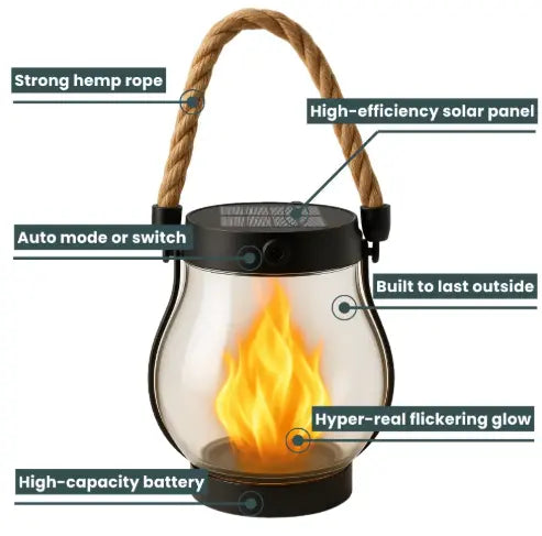 Solar Glow Lantern with Flickering Light & Dusk Sensor – 12-Hour Operation