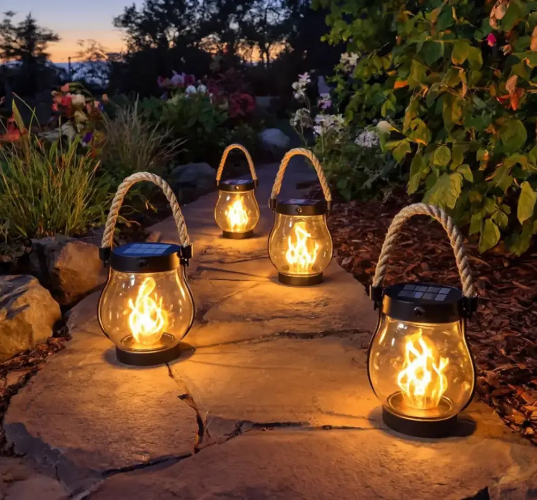 Solar Glow Lantern with Flickering Light & Dusk Sensor – 12-Hour Operation