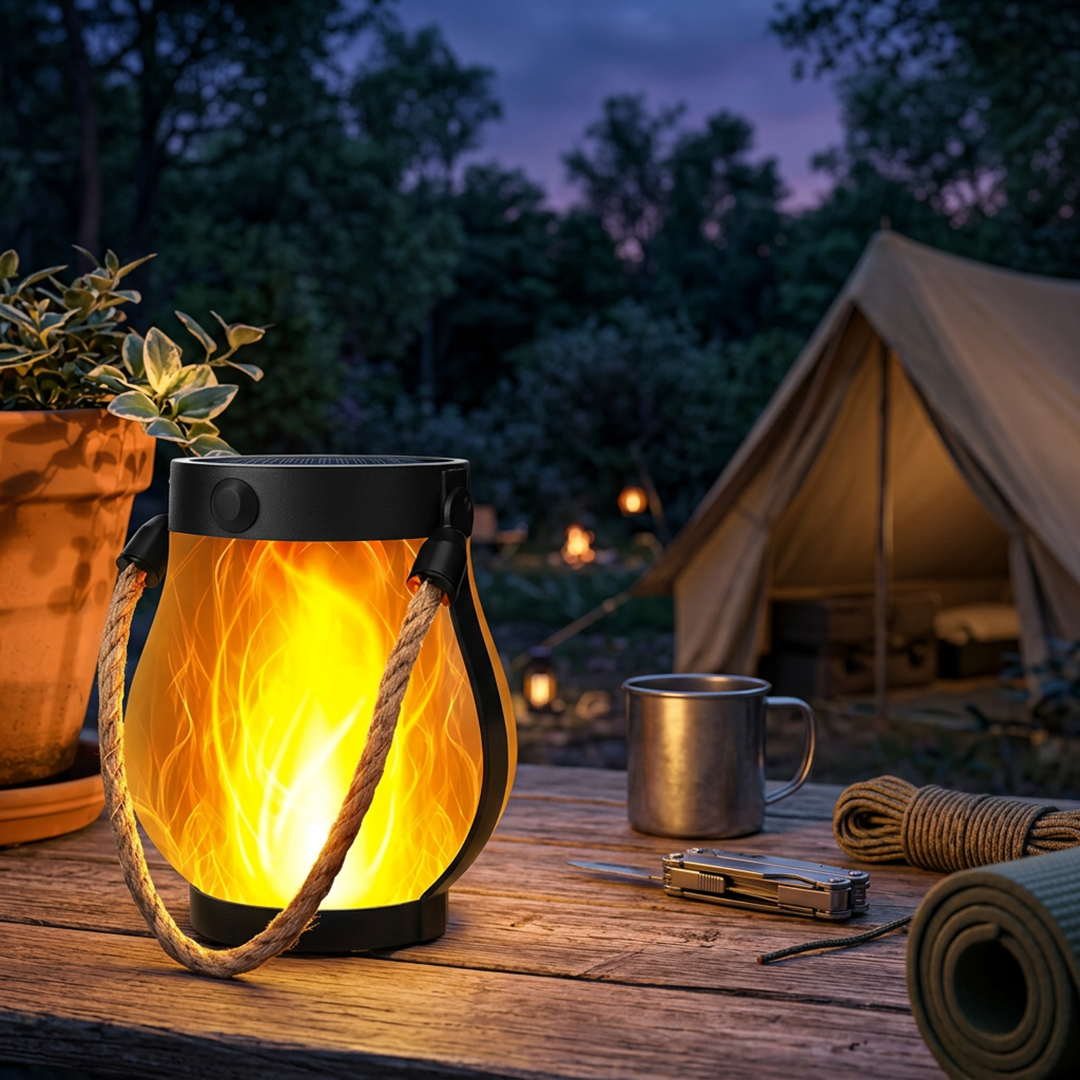 Hemp Rope Solar Lanterns with Flame Design