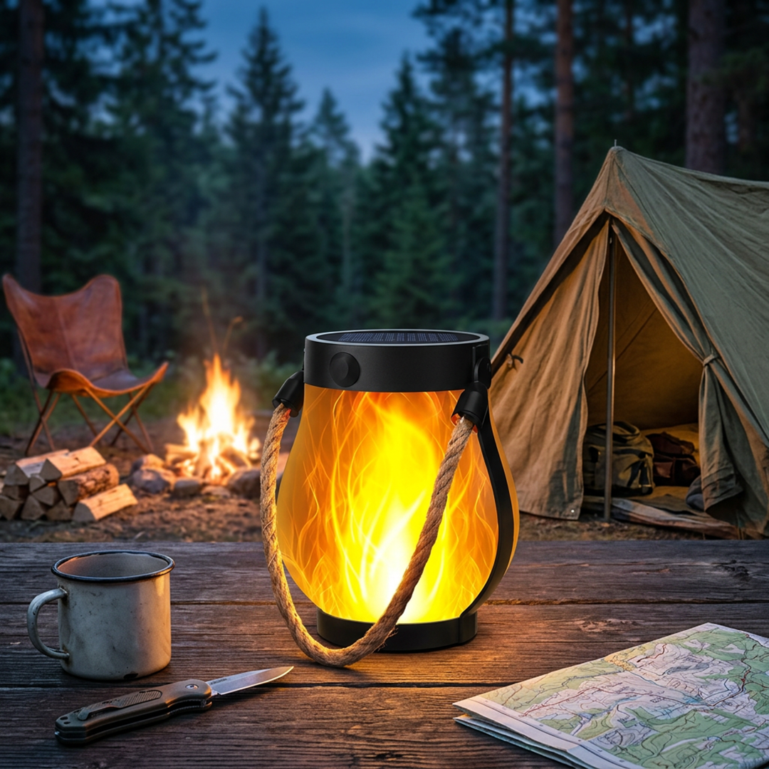 Hemp Rope Solar Lanterns with Flame Design