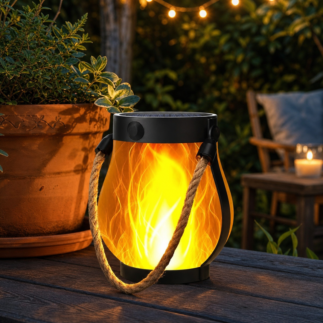 Hemp Rope Solar Lanterns with Flame Design