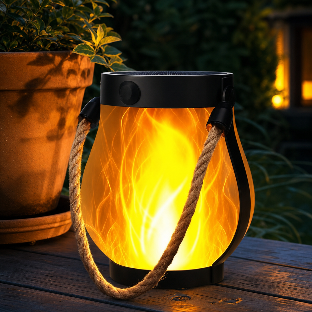 Hemp Rope Solar Lanterns with Flame Design