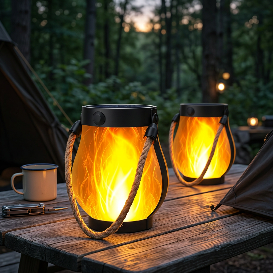 Hemp Rope Solar Lanterns with Flame Design