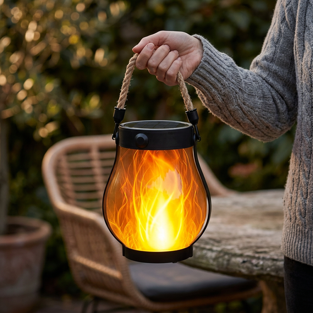 Hemp Rope Solar Lanterns with Flame Design