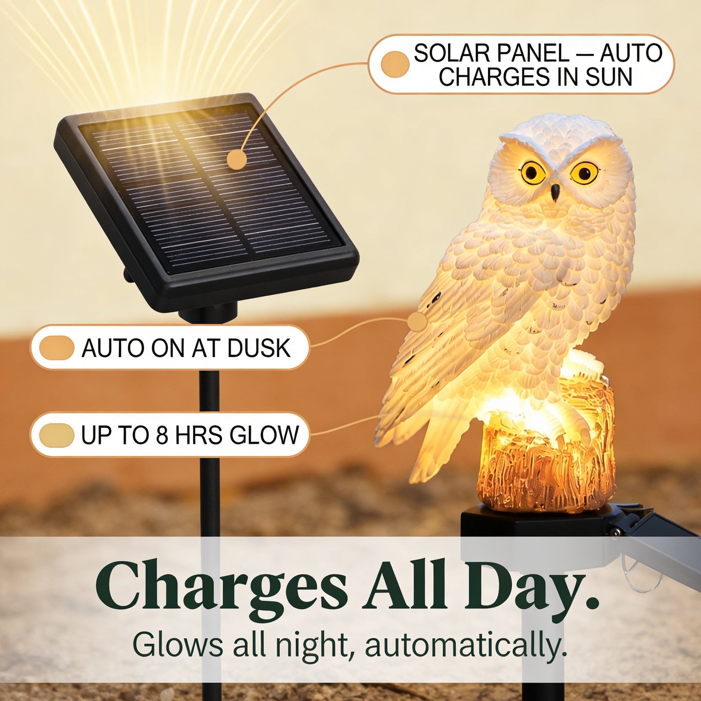 Owl Shaped Solar Outdoor Light with Automatic Sensor for Garden Decoration