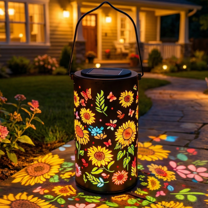 Colorful Solar Lantern with Sunflower Design and Projected Patterns for Garden Atmosphere
